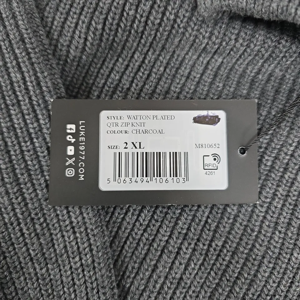 LUKE 1977 CHARCOAL QUARTER ZIP KNIT JUMPER – UK 2XL