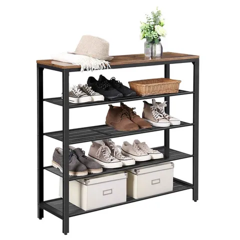 BOXED 16 PAIR SHOE STORAGE BENCH  - RUSTIC BROWN