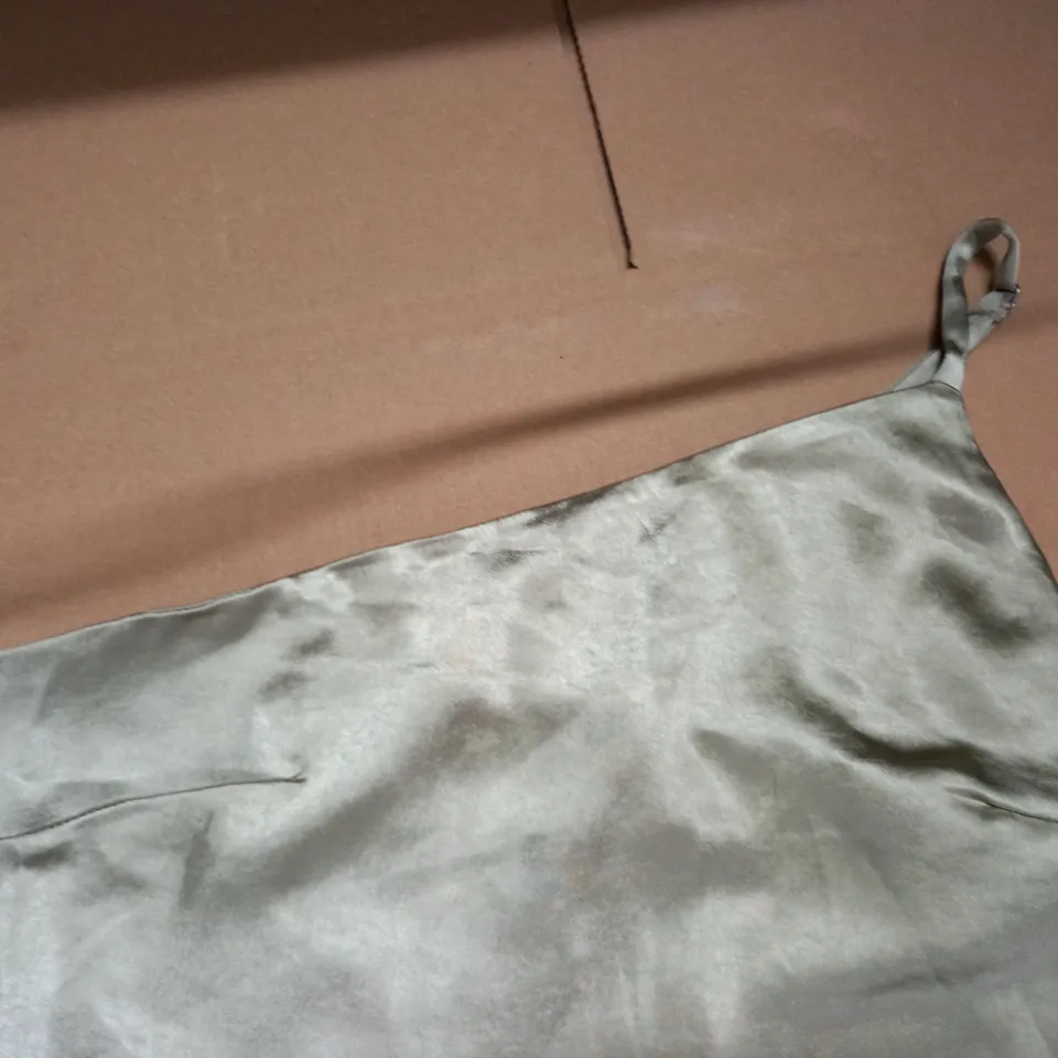 PRETTY LAVISH OLIVE SATIN ONE SHOULDER BRIDESMAID MAXI DRESS - SIZE 8