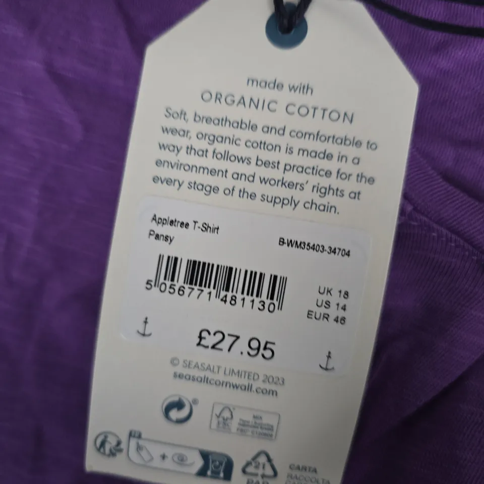 SEASALT CORNWALL APPLETREE T-SHIRT – PANSY PURPLE, UK 18 (EU 46, US 14)