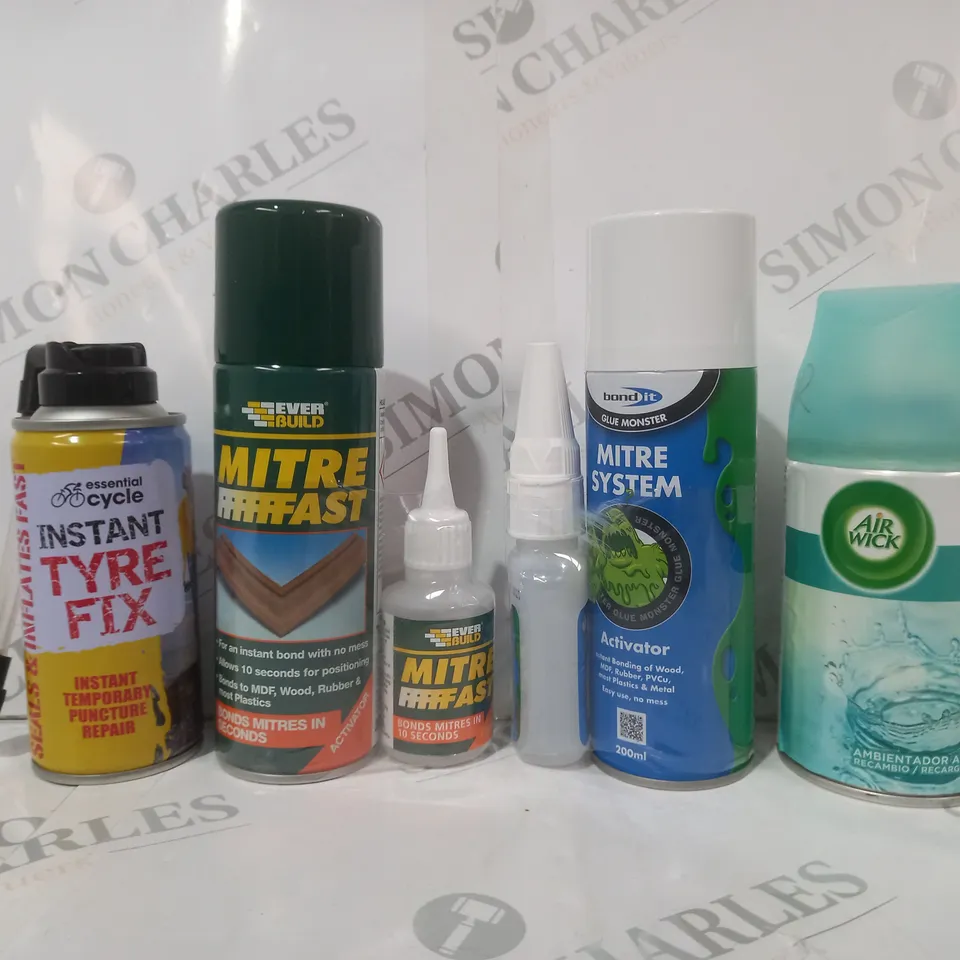 APPROXIMATELY 10 ASSORTED AEROSOL ITEMS IN INCLUDE AIR WICK NENUCO, BOND IT MITRE SYSTEM, INSTANT TYRE FIX, ETC - COLLECTION ONLY