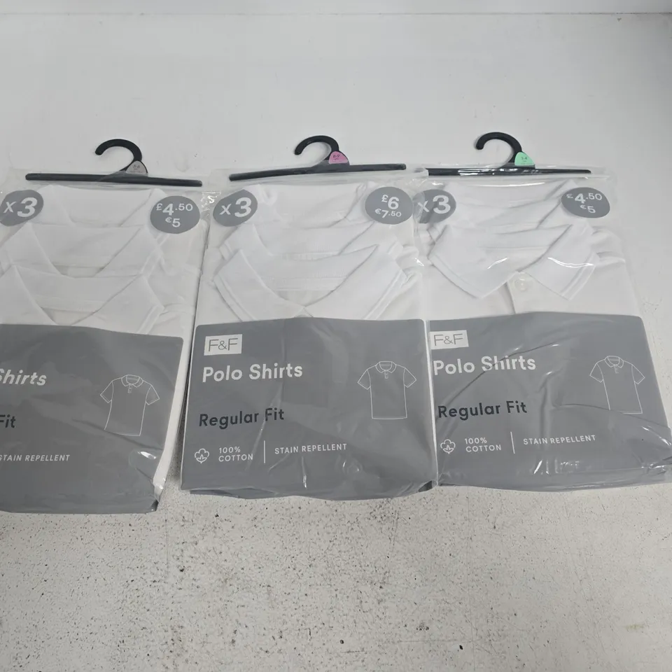 LOT OF 35 3-PACKS OF KIDS WHITE POLO SHIRTS - UNCHECKED SIZES