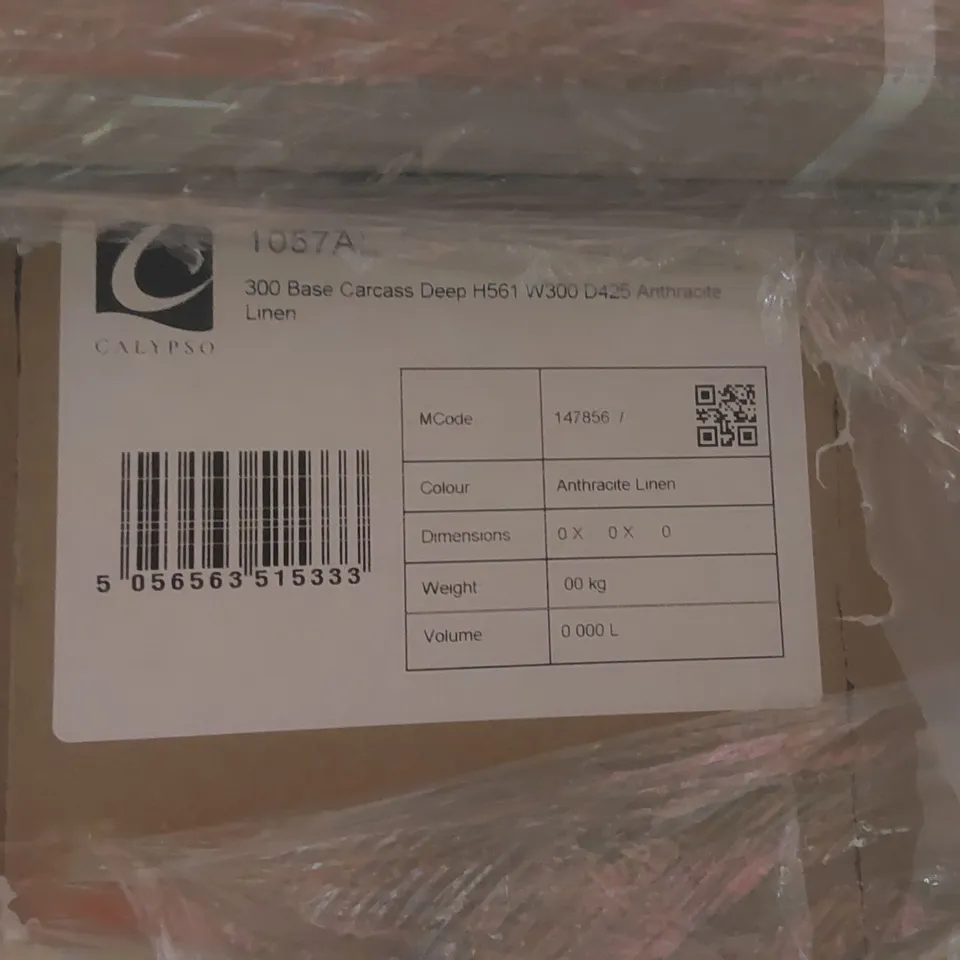 PALLET CONTAINING A LARGE QUANTITY OF BRAND NEW CALYPSO 300 BASE CARCASS DEEP H561 W300 D425 ANTHRACITE LINEN
