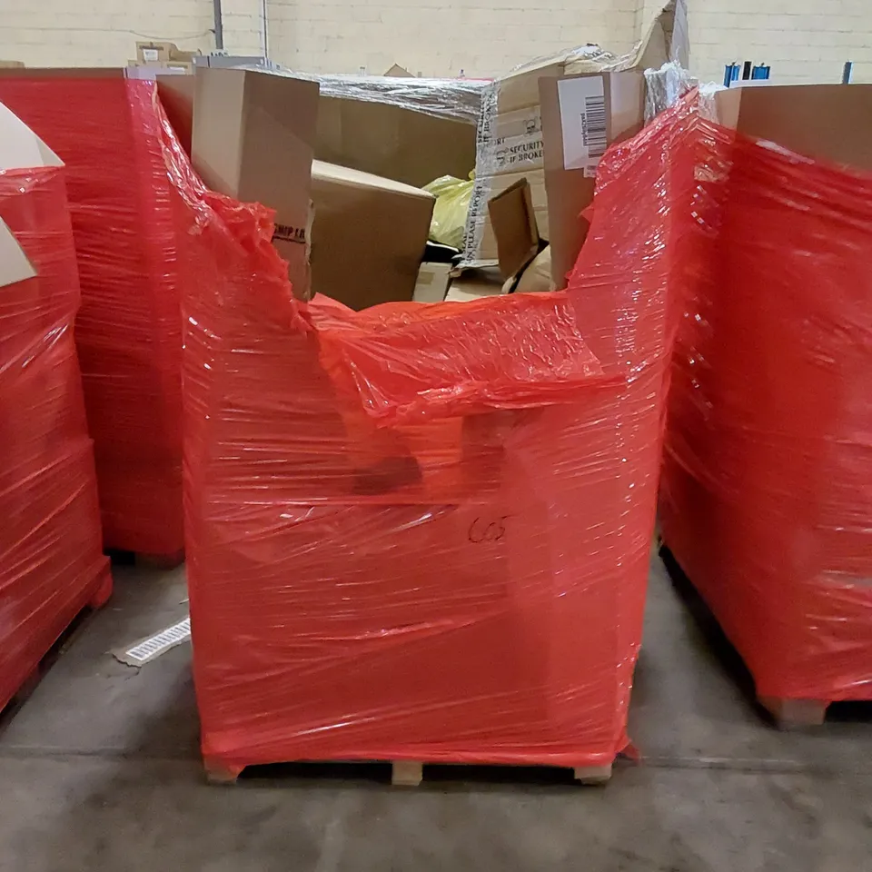 PALLET TO CONTAIN ASSORTED HOUSEHOLD PRODUCTS. INCLUDES SHOES, BOXED FURNITURE, BLIND ETC