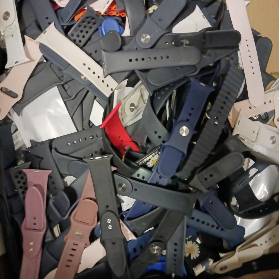 BOX OF APPROXIMATELY 50 SMART WATCH STRAPS IN VARIOUS COLOURS & SIZES
