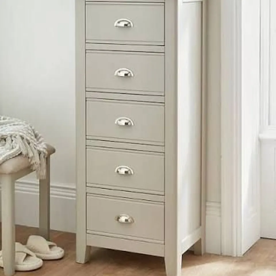 BOXED MALONE READY ASSEMBLED 5 DRAWER TALL BOY - CONTAINS SOLID WOOD