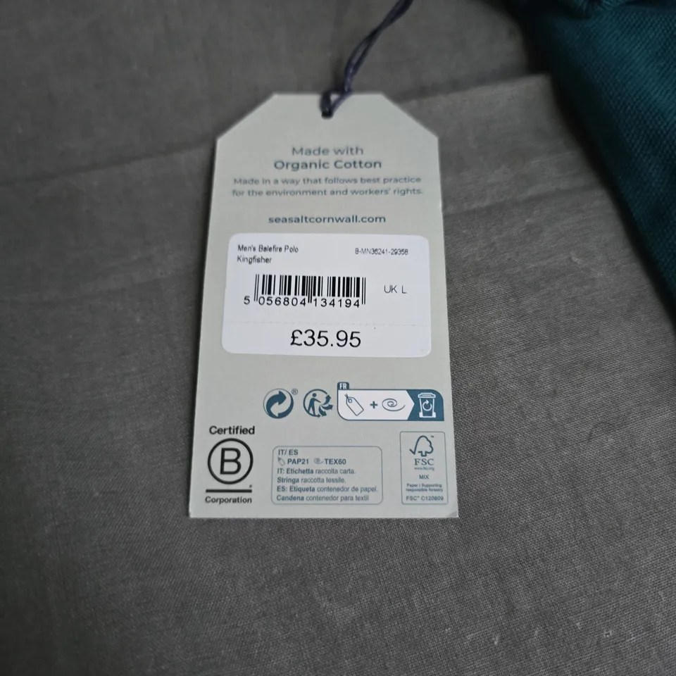 SEASALT CORNWALL MEN'S BELGRAVE POLO SHIRT – KINGFISHER, UK L