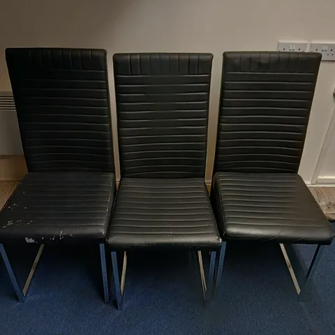 SET OF 3 BLACK FAUX-LEATHER DINING CHAIRS WITH CHROME LEGS