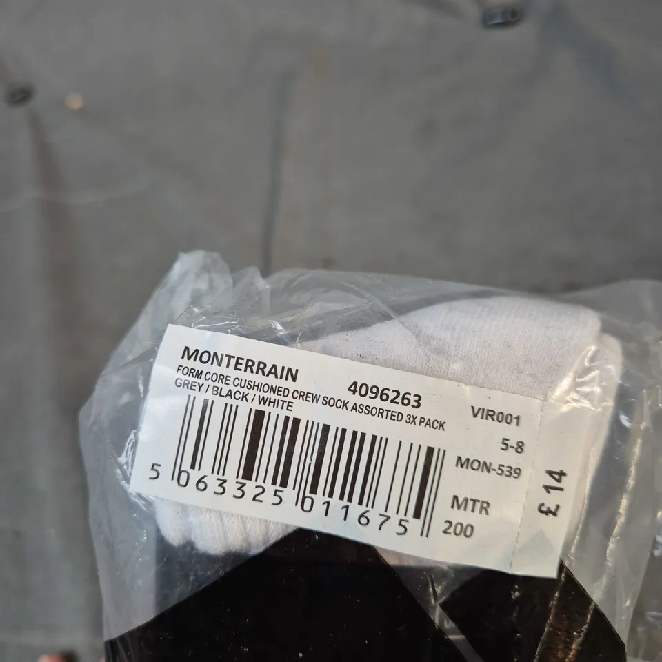 MONTERRAIN MOUNTAIN EXPLORER CREW SOCKS – 3 PACK , UK 5–8