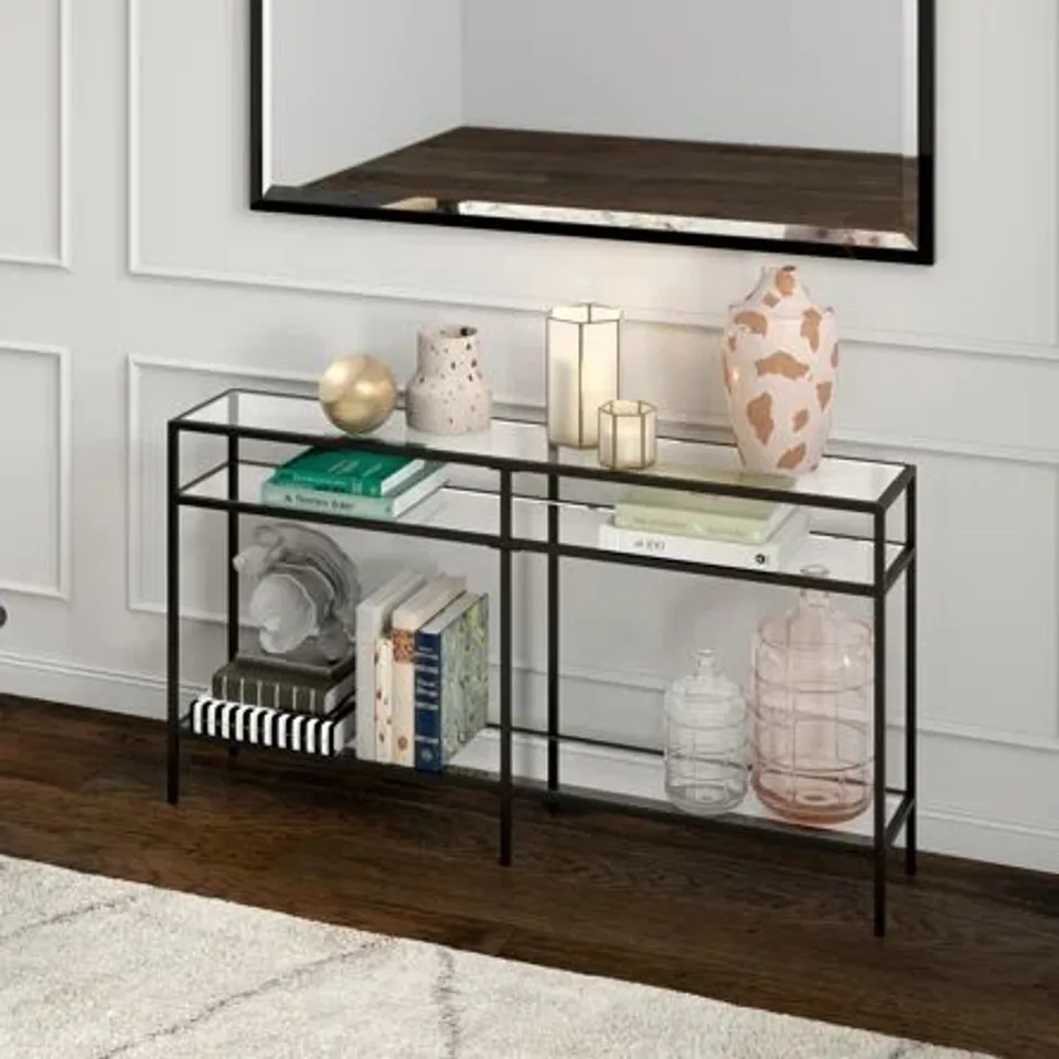 BOXED CONSOLE TABLE 3-SHELF BLACKENED BRONZE FINISH
