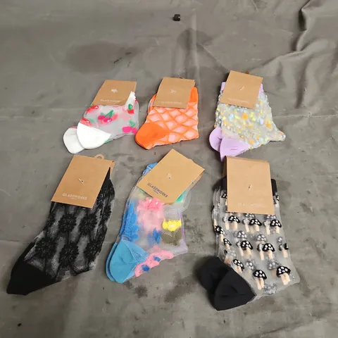 GLASSWORKS X6 ASSORTED PAIRS OF SHEER SOCKS ONE SIZE