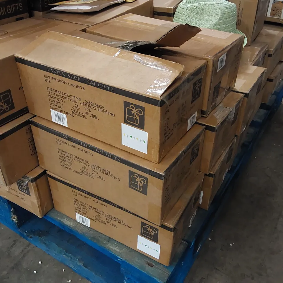 PALLET OF ASSORTED BRAND NEW EASTER ITEMS INCLUDING; EASTER TRILBYS, EASTER FLAG BUNTING, EASTER ACCESSORIES KITS, EASTER BUNNY POTS