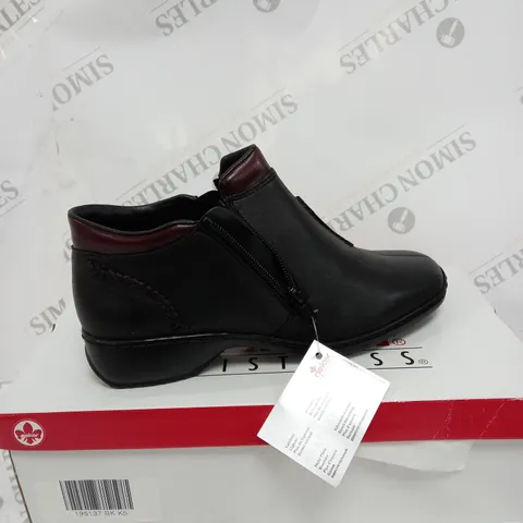 BOXED PAIR OF RIEKER LEATHER ROUND TOE BOOTS - SIZE 5