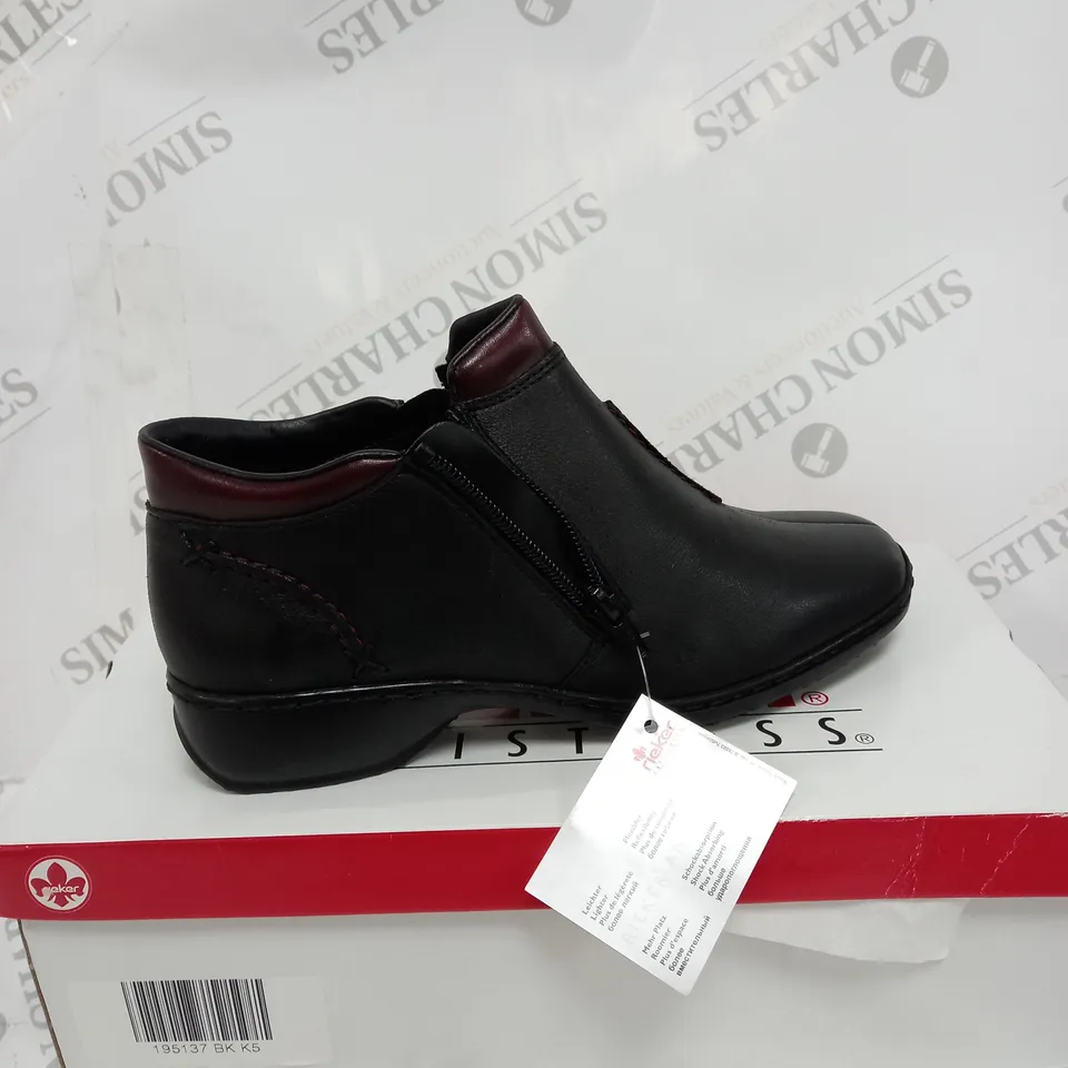 BOXED PAIR OF RIEKER LEATHER ROUND TOE BOOTS - SIZE 5