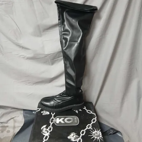 KOI BLACK KNEE‑HIGH BOOT WITH SIDE ZIP, CHUNKY SOLE SIZE 7