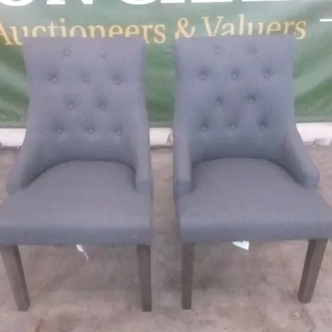 SET OF 2 DESIGNER DUKE SLATE FABRIC BUTTON BACK DINING CHAIR (DARK LEG)