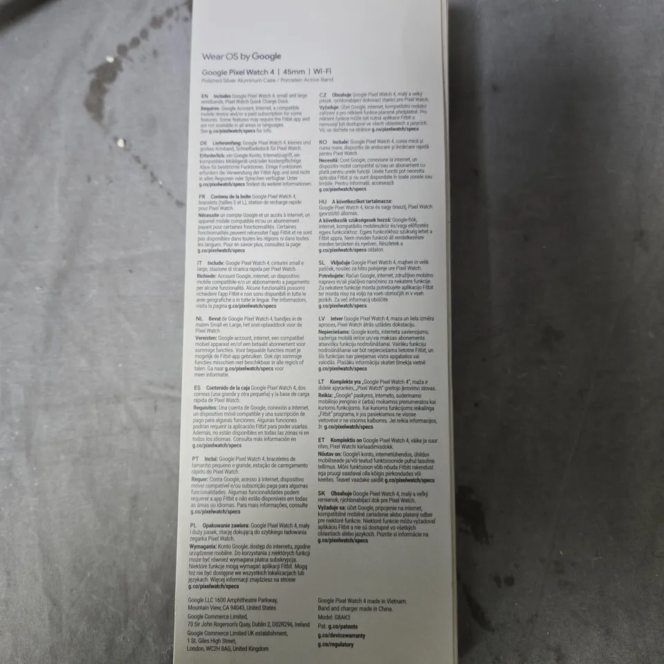 GOOGLE PIXEL WATCH 4 45MM WI‑FI SMARTWATCH – WHITE STRAP, BOXED