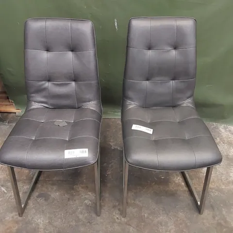 SET OF 2X DESIGNER DARK GREY FAUX LEATHER DINING CHAIRS (2 ITEMS)