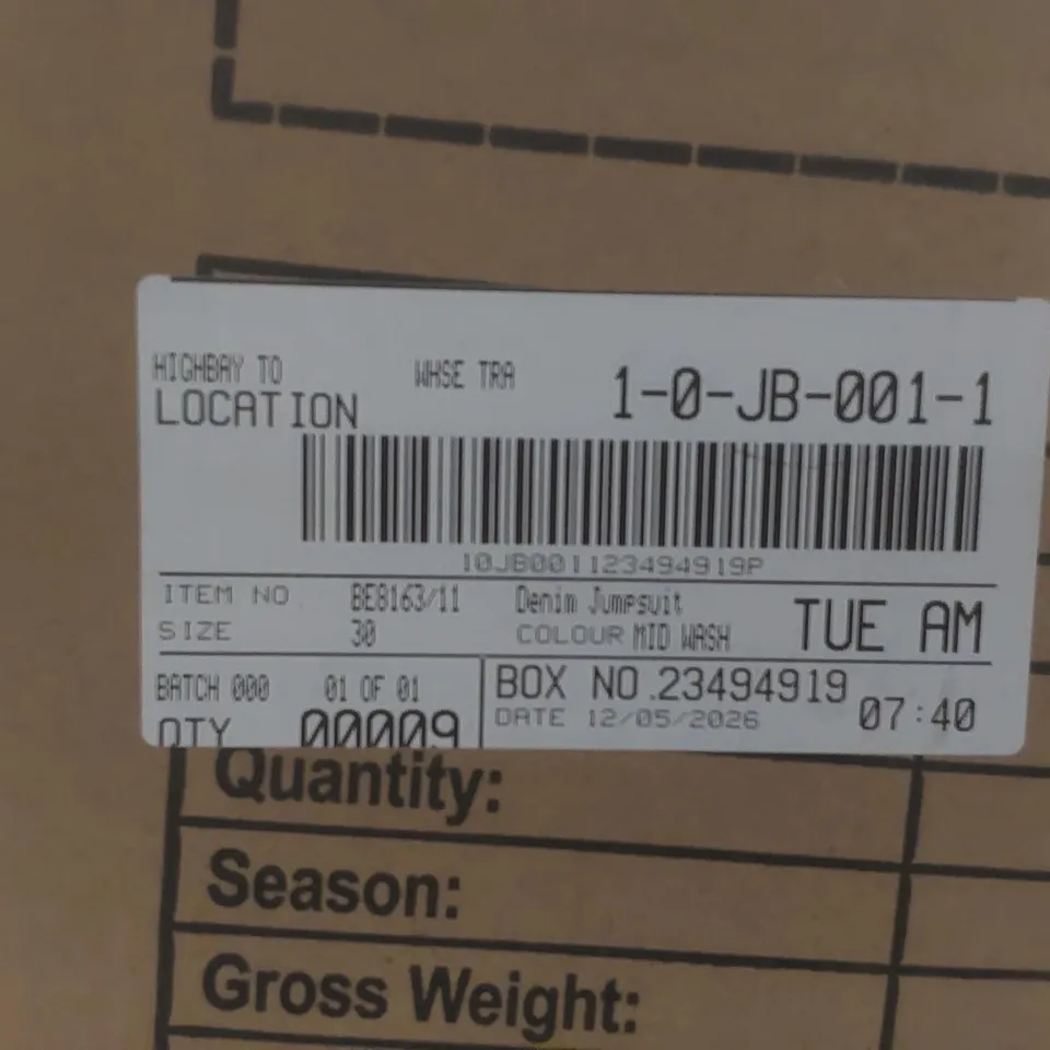 BOX CONTAINING APPROXIMATELY 9x BRAND NEW SIMPLY BE MID WASH DENIM JUMPSUITS - SIZE 30