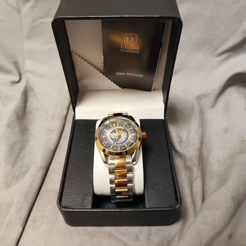ERNEST FERDINAND WATCH – GLOBAL DIAL – STAINLESS STEEL STRAP – 3ATM WATER RESISTANT