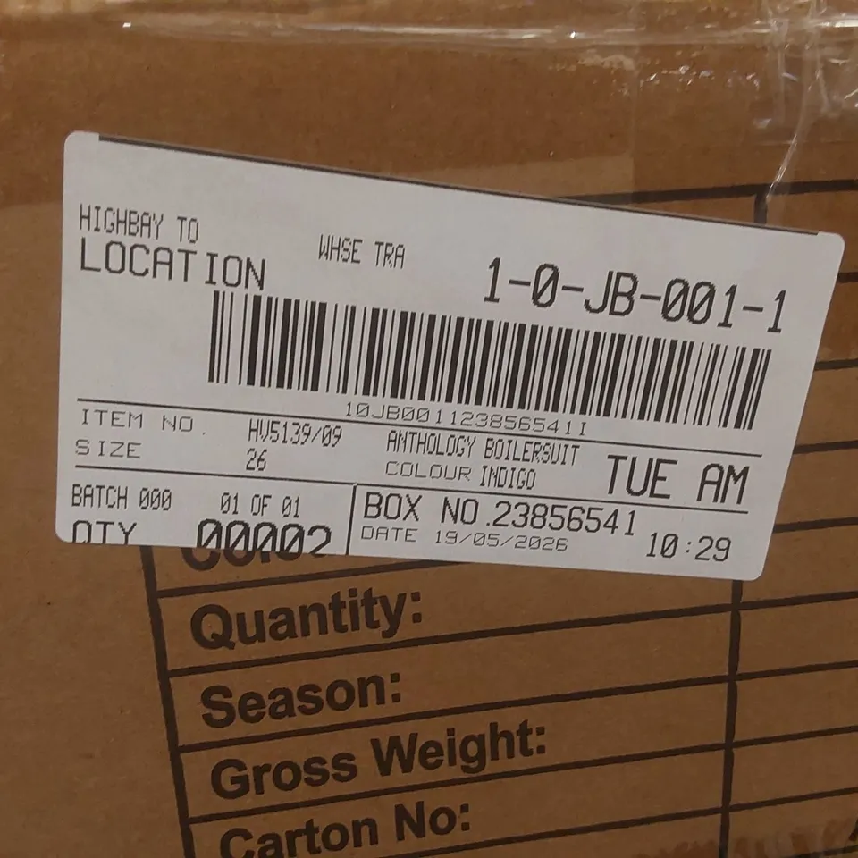 BOX CONTAINING APPROXIMATELY 2x BRAND NEW ANTHOLOGY INDIGO BOILERSUITS - SIZE 26