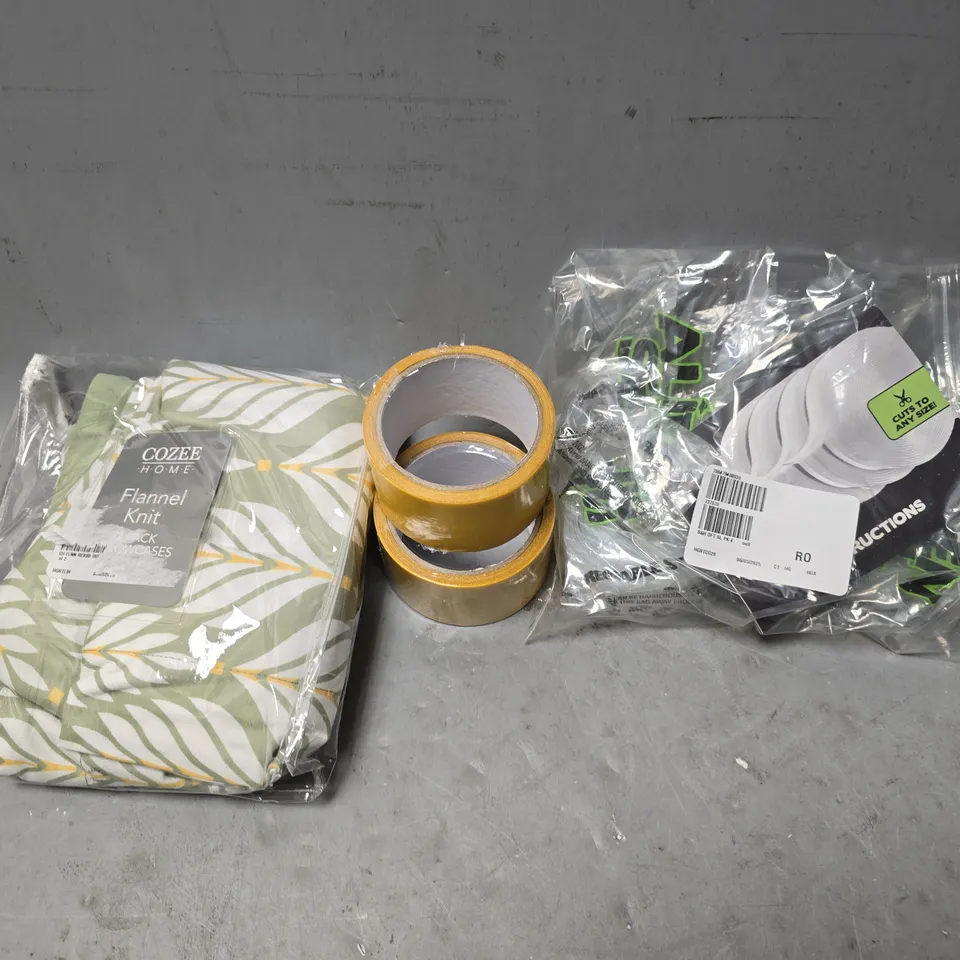 APPROXIMATELY 10 ASSORTED HOUSEHOLD GOODS TO INCLUDE TAPE, SEALED TAPE AND PILLOW COVERS - COLLECTION ONLY 