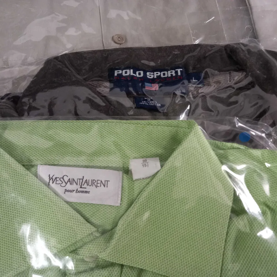 LOT OF 8 ASSORTED BAGGED CLOTHING ITEMS TO INCLUDE YVES SAINT LAURENT AND POLO SPORT - VARIOUS SIZES