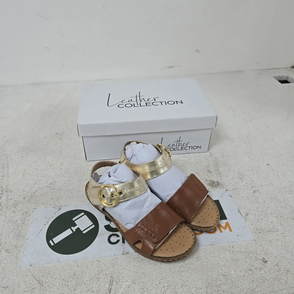 LEATHER COLLECTION KIDS' SANDALS – TAN LEATHER WITH GOLD STRAP, SIZE UK 3