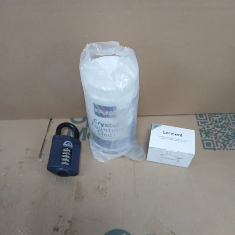 APPROXIMATELY 15 ASSORTED HOUSEHOLD PRODUCTS TO INCLUDE TRAVEL ADAPTER, COMBINATION PADLOCK, WATER FEATURE TREATMENT SOLUTION ETC 