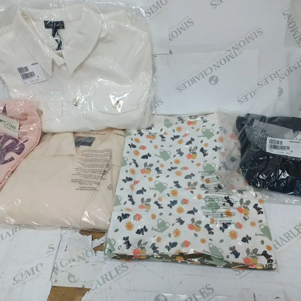 BOX OF CLOTHES TO INCLUDE KIPLING WARM ROSE CLASSIC BAG, ETC