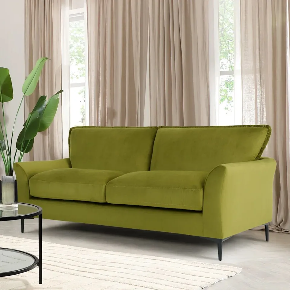 BOXED SEYMOUR 3 SEATER SOFA, MINT GREEN HOUSE VELVET (1 BOX)