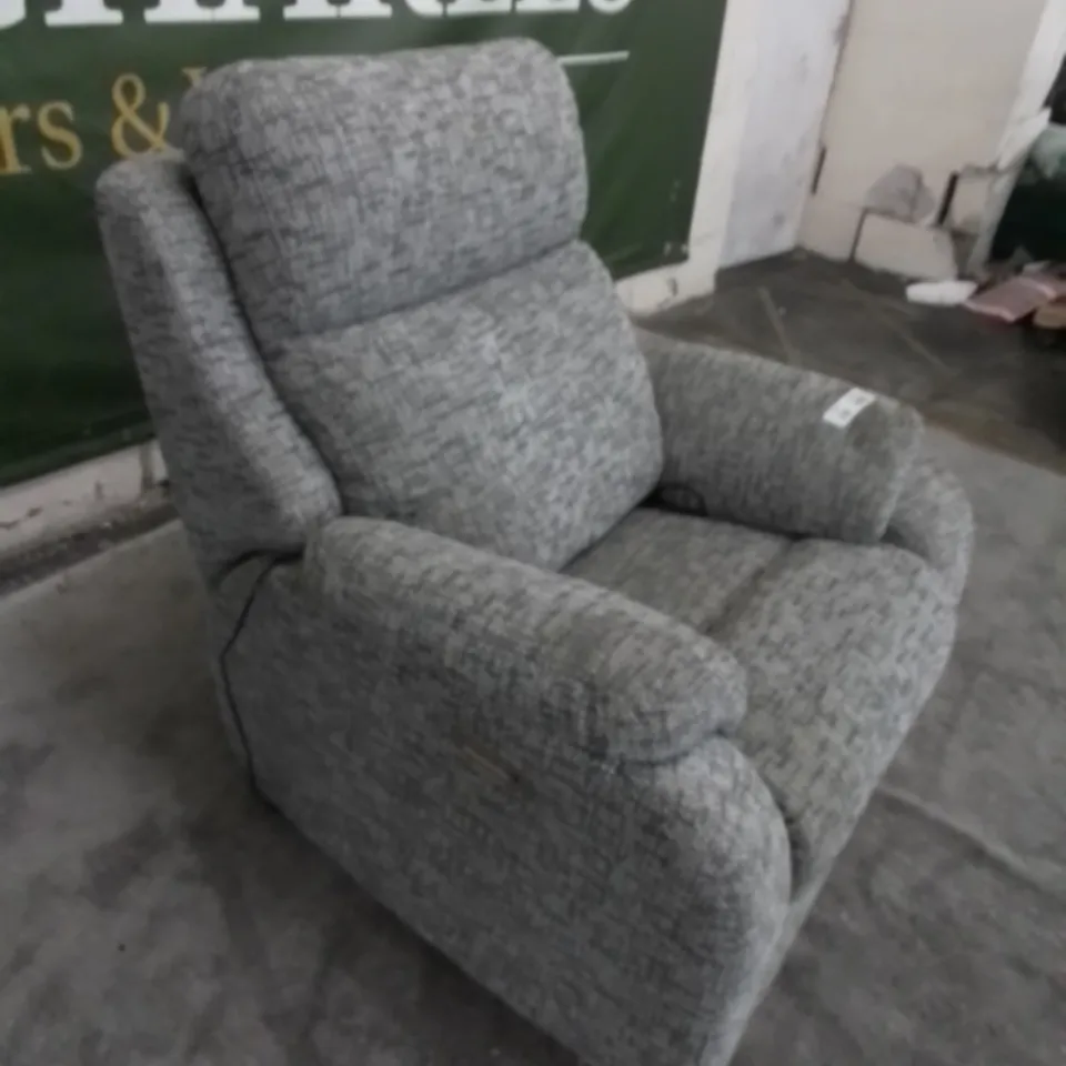 DESIGNER G PLAN MADE KINGSBURY REMCO SLATE FABRIC ELECTRIC RECLINING ARM CHAIR.