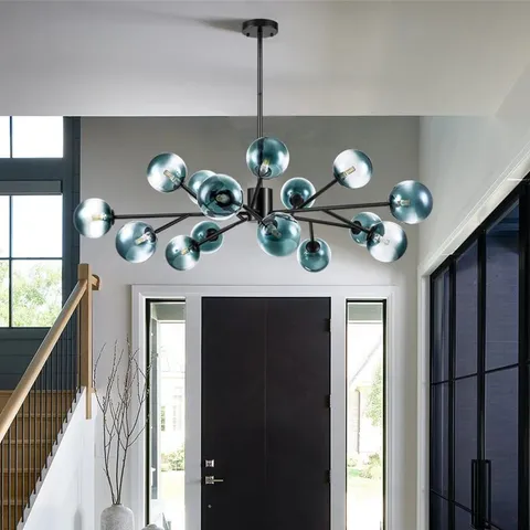 BOXED SPOFFO 15 LIGHT SPUTNIK SPHERE CHANDELIER KITCHEN ISLAND PENDANT LAMP WITH GLASS LAMPSHADE