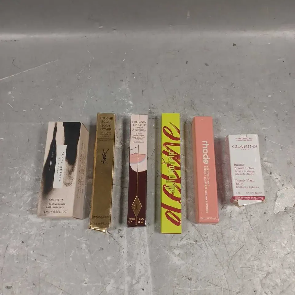 LOT OF 5 ASSORTED OSMETIC PRODUCTS TO INCLUDE - CLAIRINS BEAUTY FLASH BALM - CHARLOTTE TILBURY COLLAGEN LIP BATH - MADE BY MITCHELL LIP LINER IN BERRY BOLD - ETC