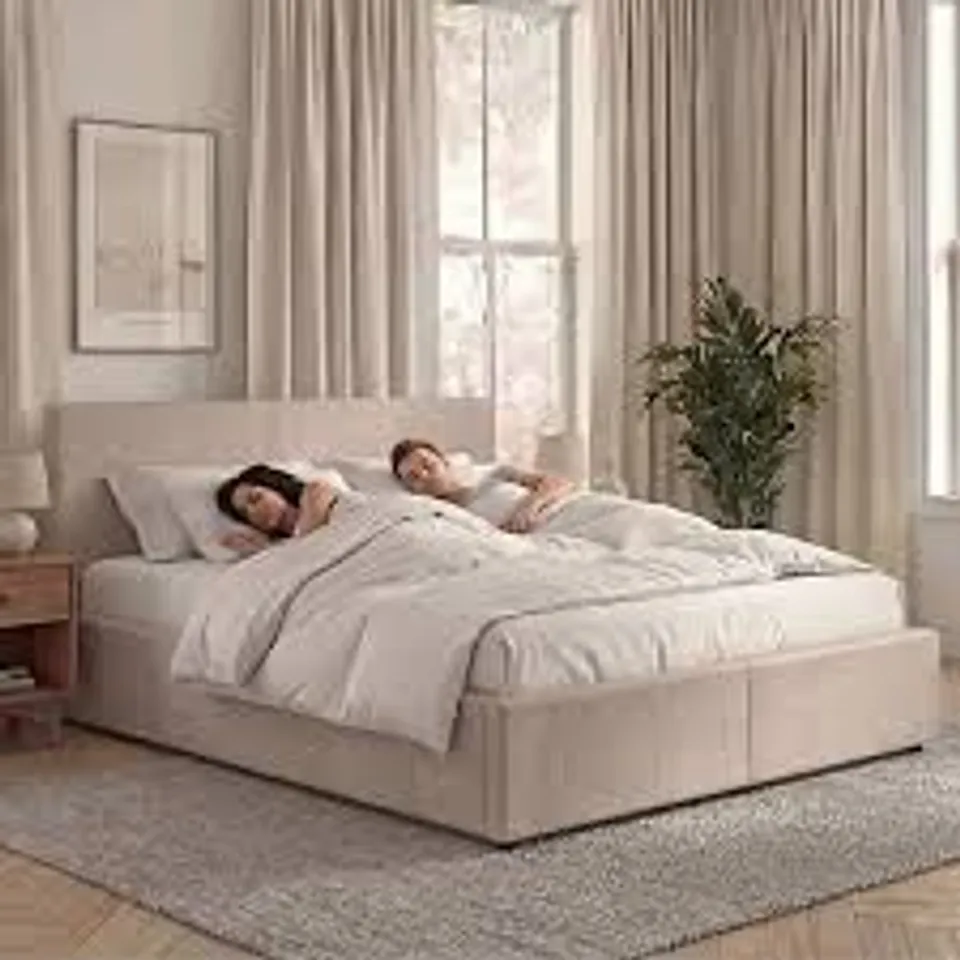 BOXED VERONICA DOUBLE OTTOMAN BED - BEIGE (3 BOXES)