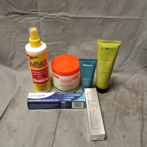APPROXIMATELY 20 HEALTH AND BEAUTY PRODUCTS TO INCLUDE SULFUR8 CONDITIONER FOR BRAIDS, ORANURSE TOOTHPASTE AND CANTU LEAVE IN CONDITIONER