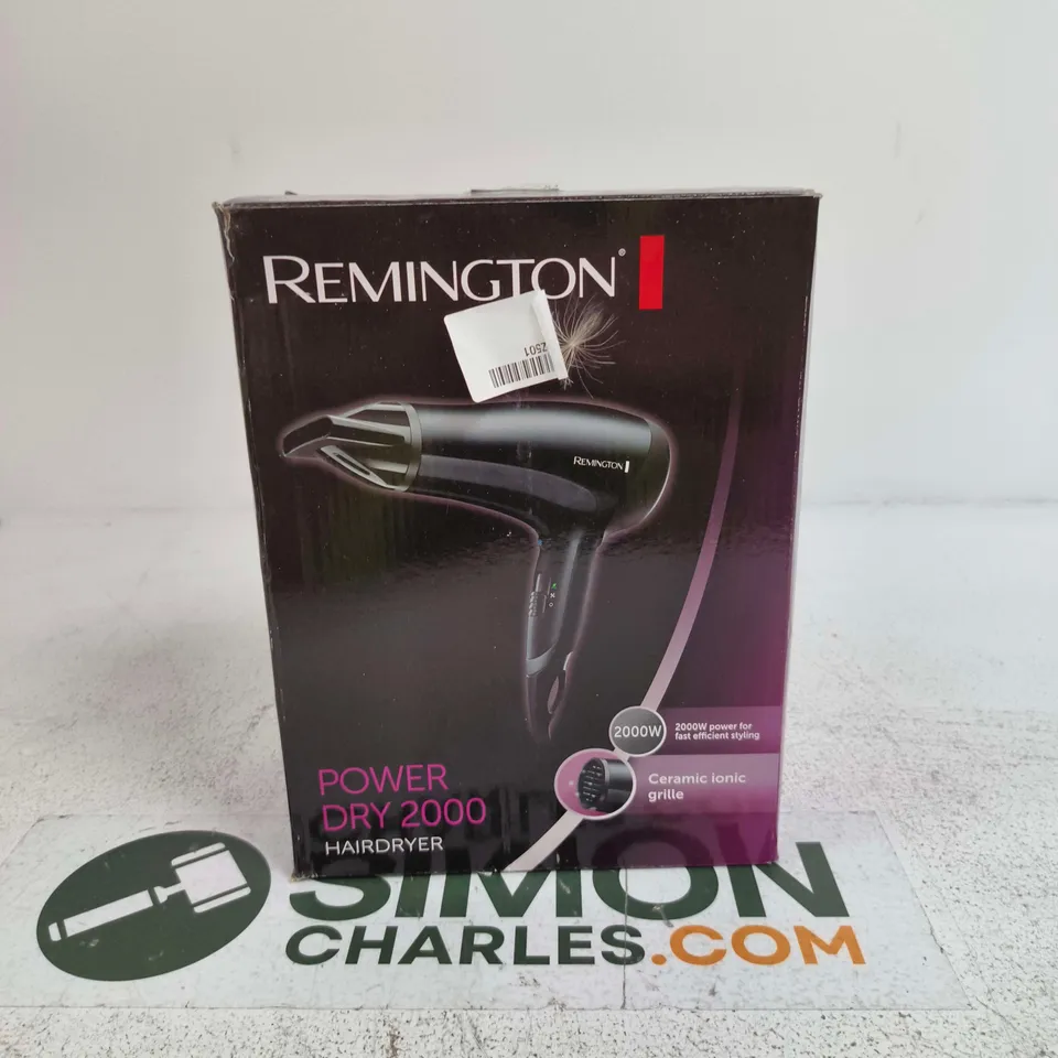 REMINGTON POWER DRY 2000 HAIRDRYER – BOXED (2000W, CERAMIC IONIC GRILLE)