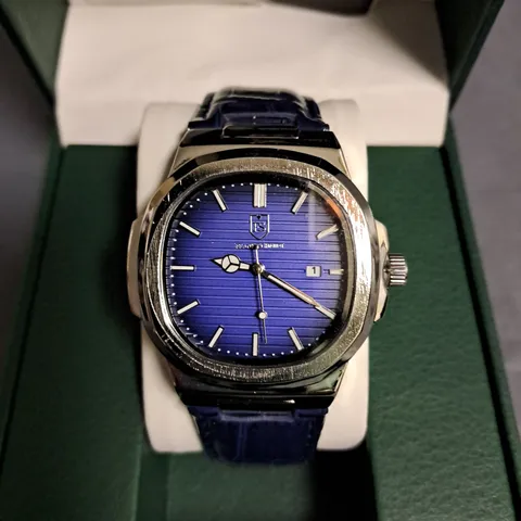 FRANK SCHMIDT BLUE DIAL GENTS WATCH WITH BLUE LEATHER STRAP