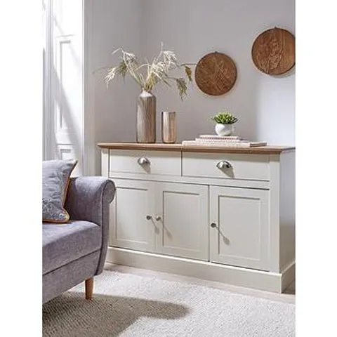 BOXED CRAWFORD LARGE SIDEBOARD - GREY/DARK OAK (1 BOX)