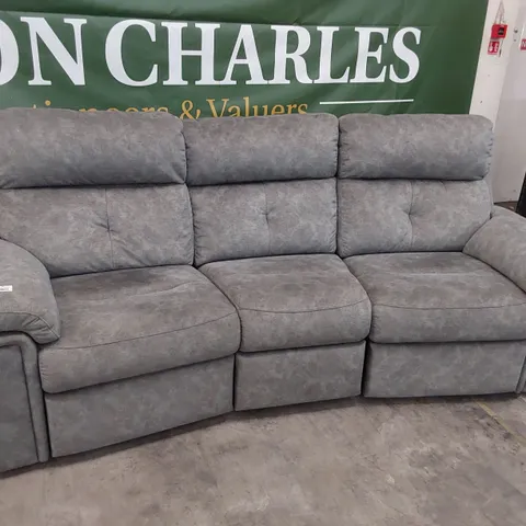 QUALITY BRITISH DESIGNER G PLAN BURFORD MANUAL RECLINING THREE SEATER CURVED SOFA PRAMA PEWTER FABRIC