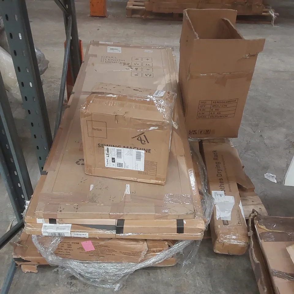 PALLET CONTAINING ASSORTED ITEMS INCLUDING: FULL LENGTH MIRRORS, CLOTHES DRYING RACKS ECT