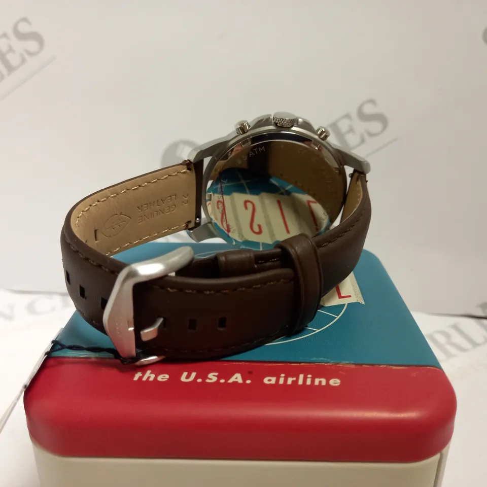BOXED FOSSIL CHRONOGRAPH GRANT WATCH WITH BROWN LEATHER STRAP