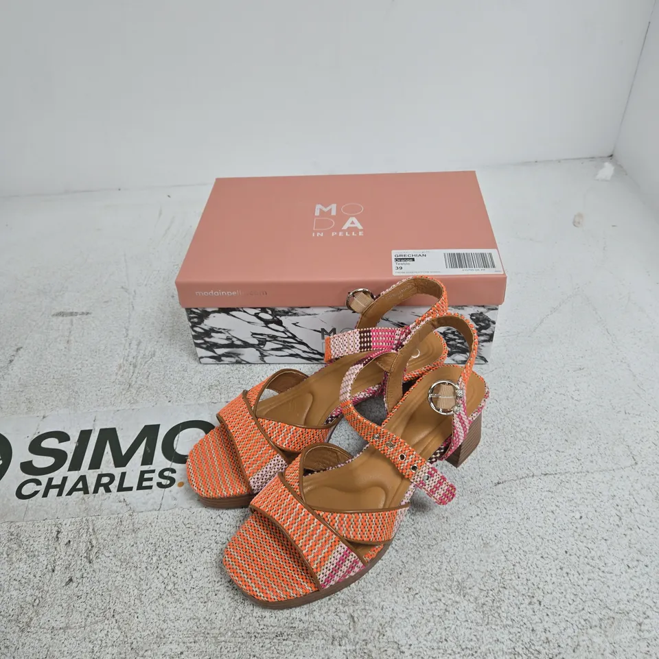 MODA IN PELLE CROSS-OVER PLATFORM SANDALS – ORANGE TEXTILE, UK 6.5 (EU 39)