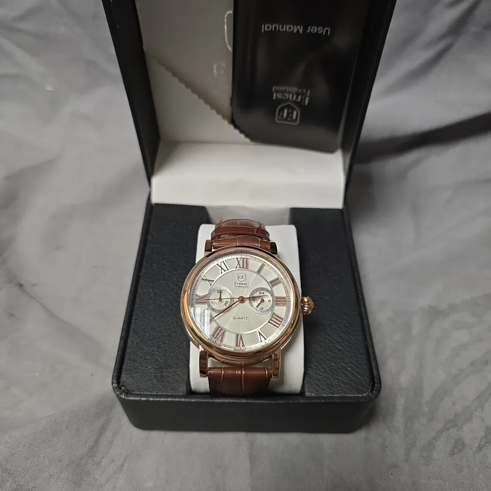 MENS ERNEST FERDINAND WATCH – SUB DIALS – LEATHER STRAP – GIFT BOX