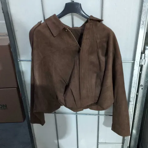 ZARA BROWN SUEDE-STYLE CROPPED JACKET