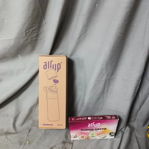 ALLUP WATER BOTTLE 600ML – BLUEBERRY + FLAVOR FIESTA BEVERAGE MIX (2-PACK)