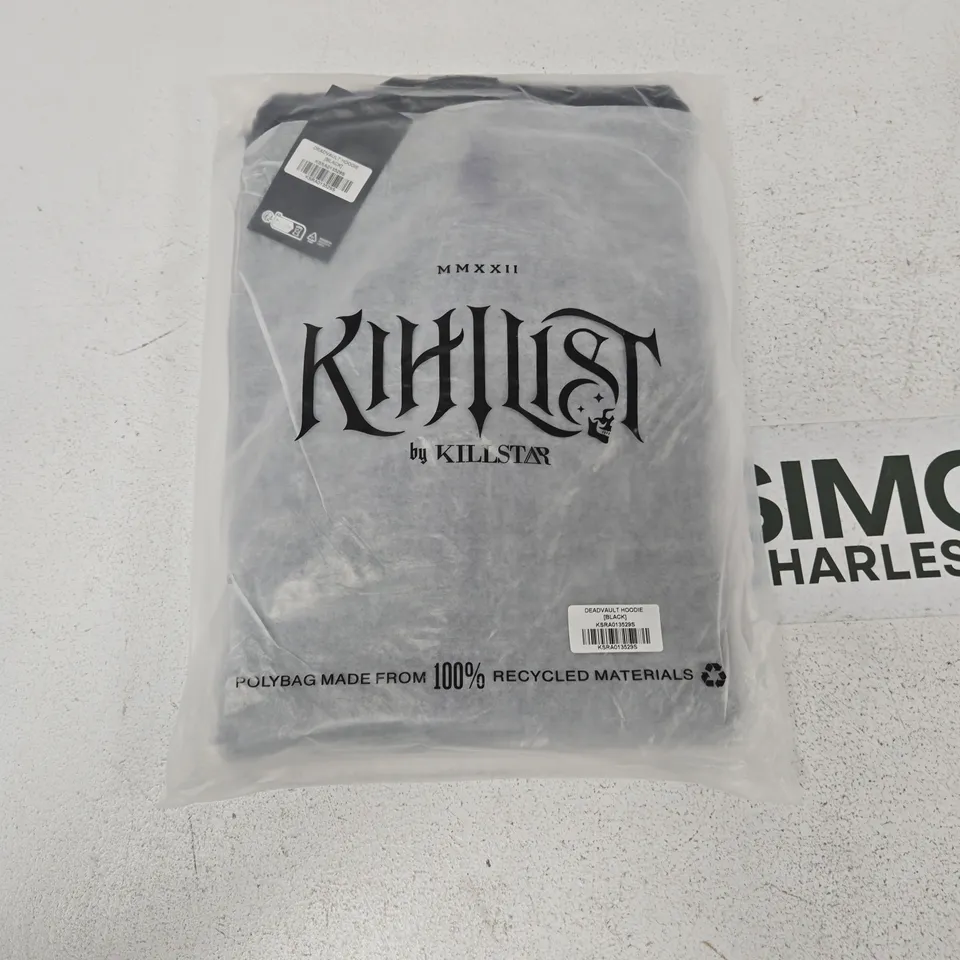 LOT OF APPROXIMATELY 20 BRAND NEW KILLSTAR DEADVAULT HOODIES IN BLACK - ALL SIZES S