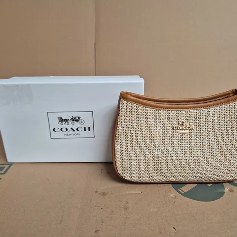 COACH NEW YORK STRAW & LEATHER CROSSBODY BAG
