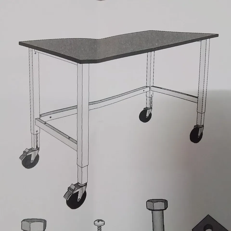 BOXED GREY METAL FRAME WORKBENCH ON WHEEL