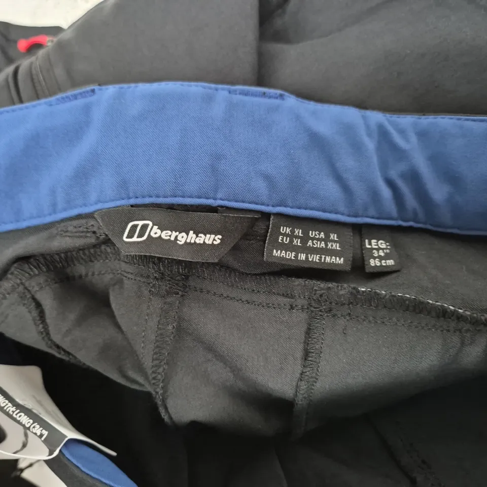 BERGHAUS MEN'S OUTDOOR TROUSERS – UK XL (LEG 34) BLACK WITH BLUE WAISTBAND